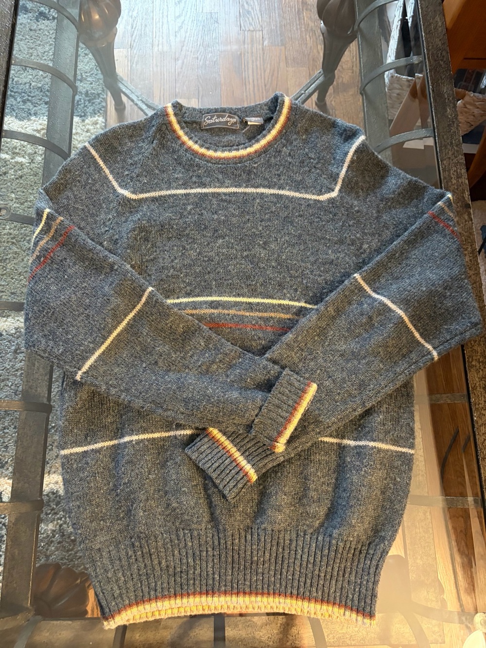 Vintage Saturdays New York City Gray Crewneck Sweater with Multicolor Trim